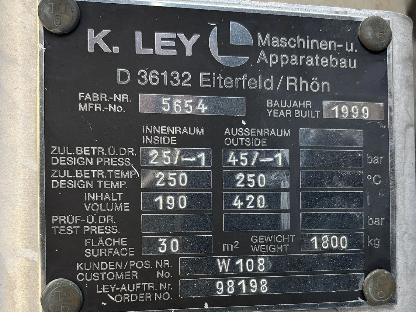 K.ley Eiterfeld U-tube Vertical Heat Exchanger — 30 m² 25 bar - Shell and tube heat exchanger - 1
