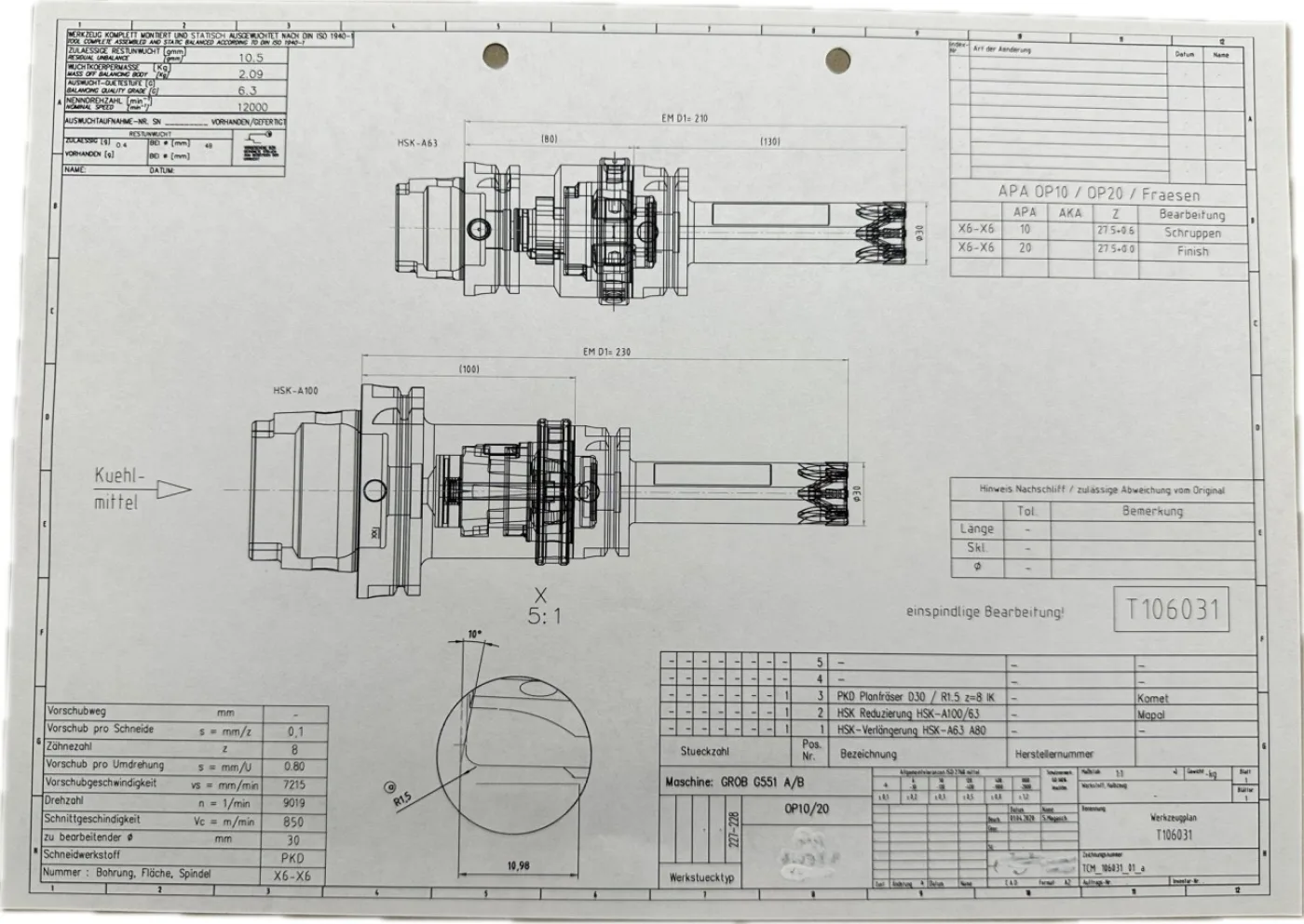 Komet PKD Planfräser 30/R1.5 Z8 HSK-A63 - 2