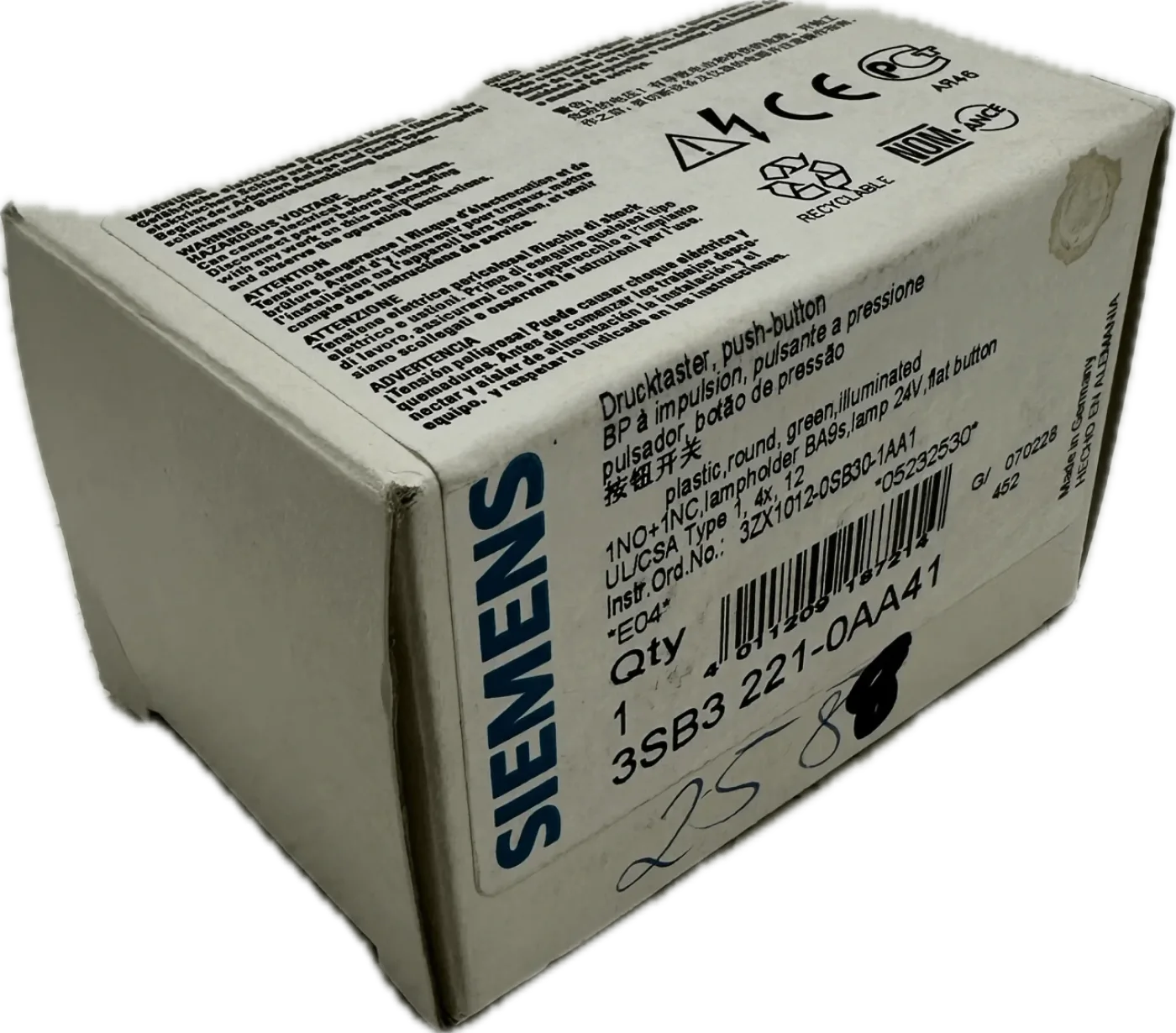 Siemens Leuchtdrucktaster, 22mm, Rund 3SB3221-0AA41 - 1