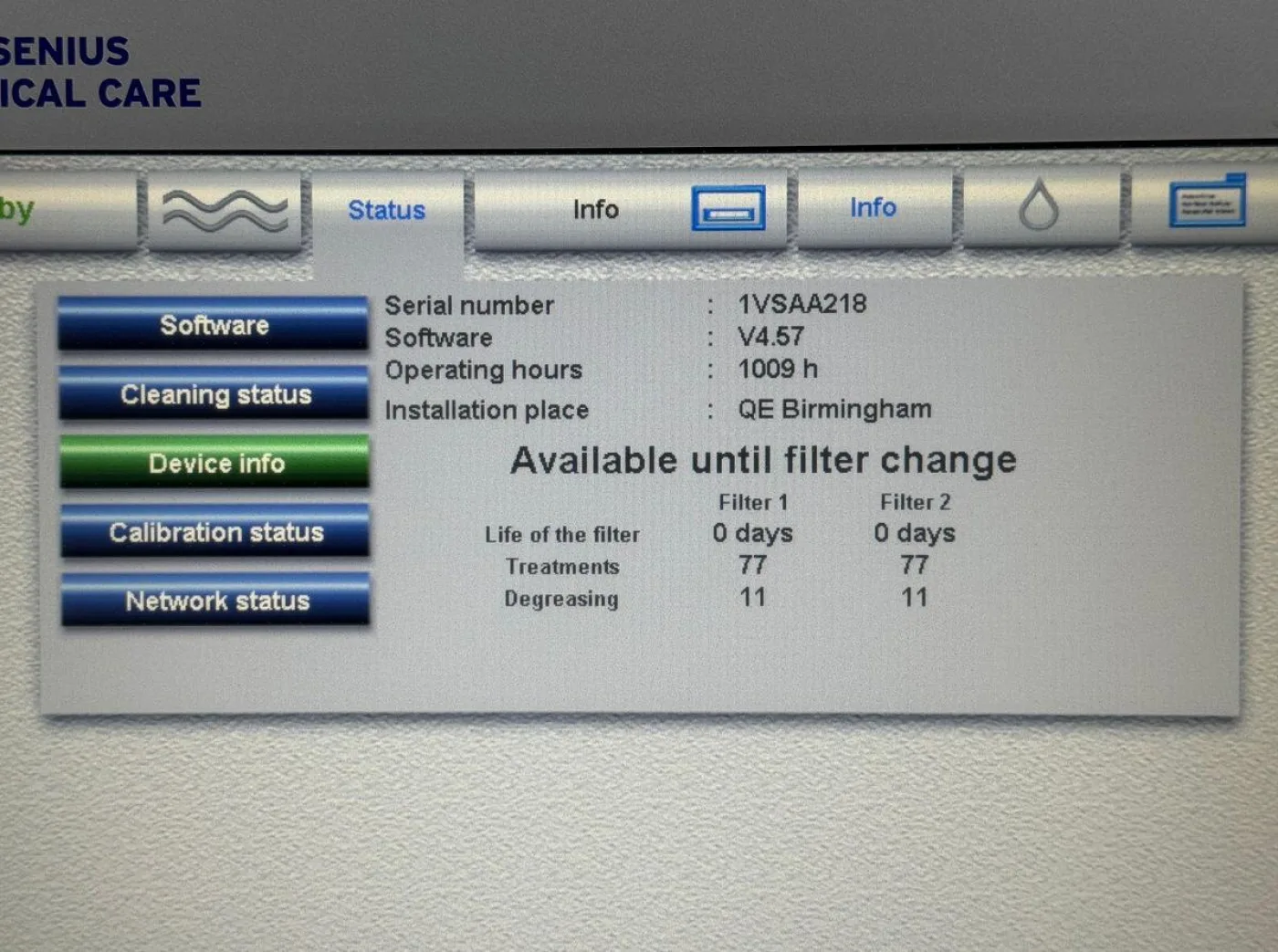 Fresenius 5008S REF: 5008S Hours: 1009 YOM: 2011 - 6