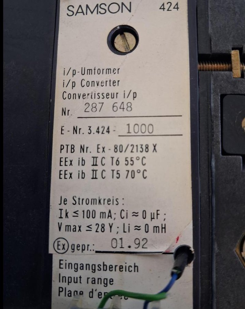 Samson 424 i/p Converter Typ 3424-1000 mit Reglerbaustein 3423-4