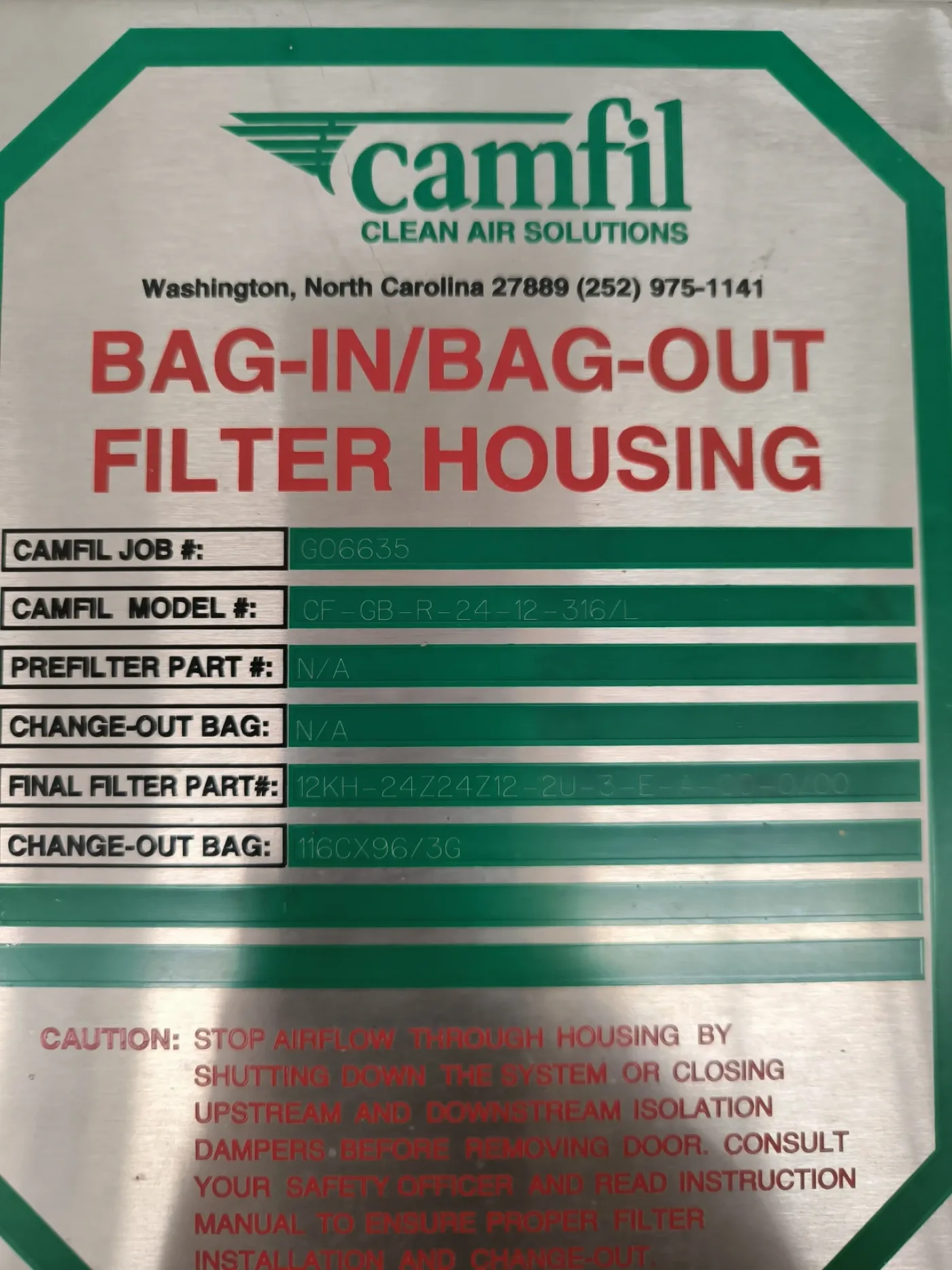AIR FILTER CAMFIL GB-R-24-12 BAG-IN/BAG-OUT UNUSED - 5