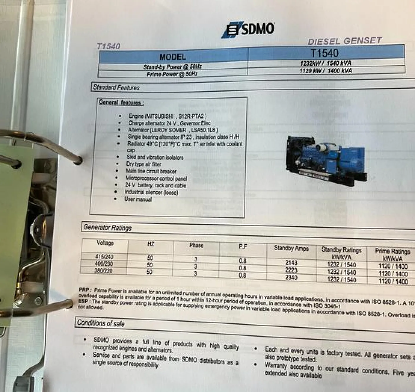 MITSUBISHI S12R-PTA2 / LEROY SOMER DIESEL GEN.SET 1425 KVA / 1540 KVA - 8