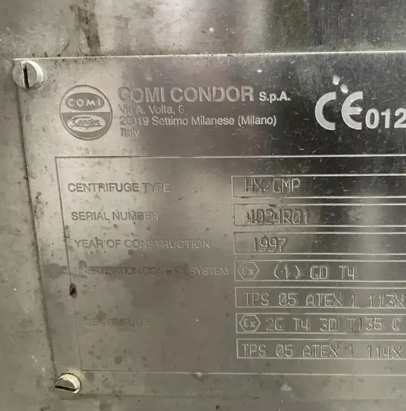 ATEX CENTRIFUGE COMI-CONDOR HXGMP IN STAINLESS STEEL 316L USED - 2