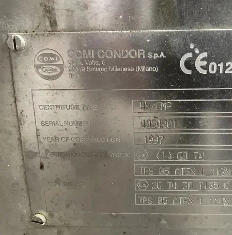 ATEX CENTRIFUGE COMI-CONDOR HXGMP IN STAINLESS STEEL 316L USED