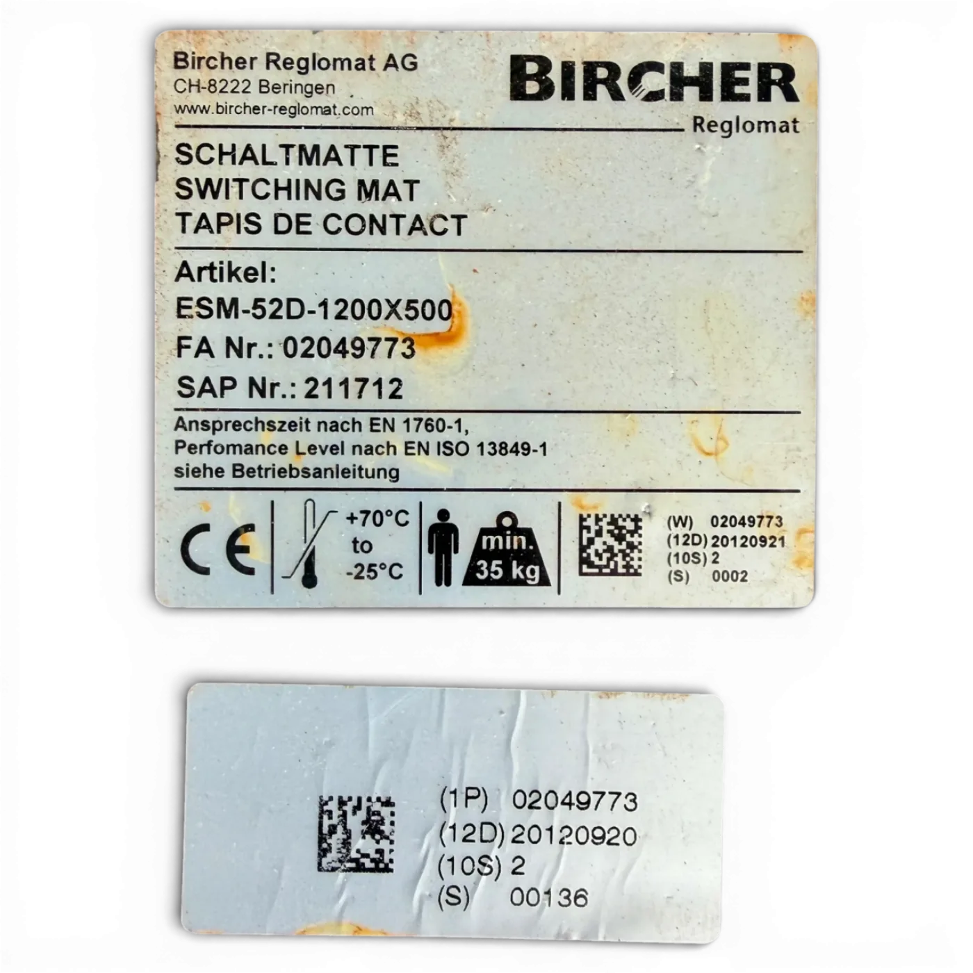 Bircher Reglomat Sicherheitsschaltmatte ESM-52D-1200×500 | Art.-Nr. 02049773 – WEEKE BP 155 CNC (switching mat, safety mat) - 6