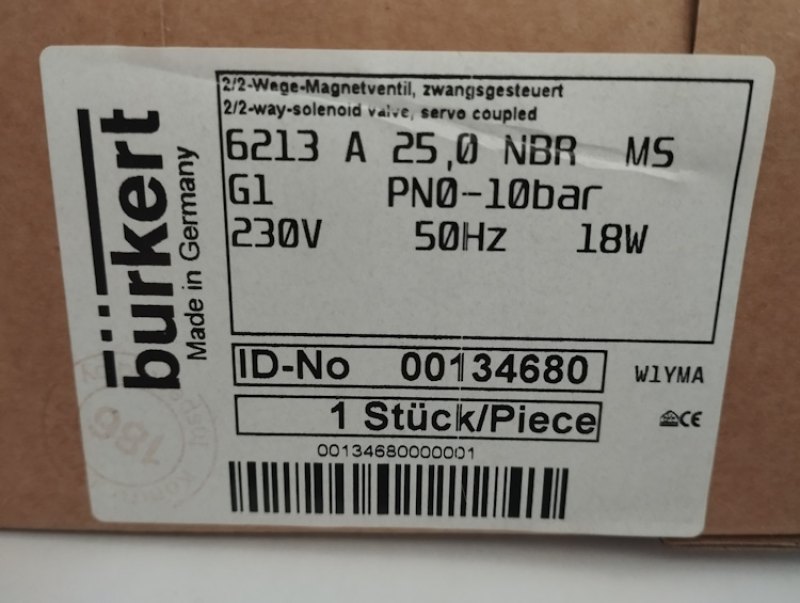 Bürkert 6213 A 2/2 Magnetventil Nr. 00134680, 10017258