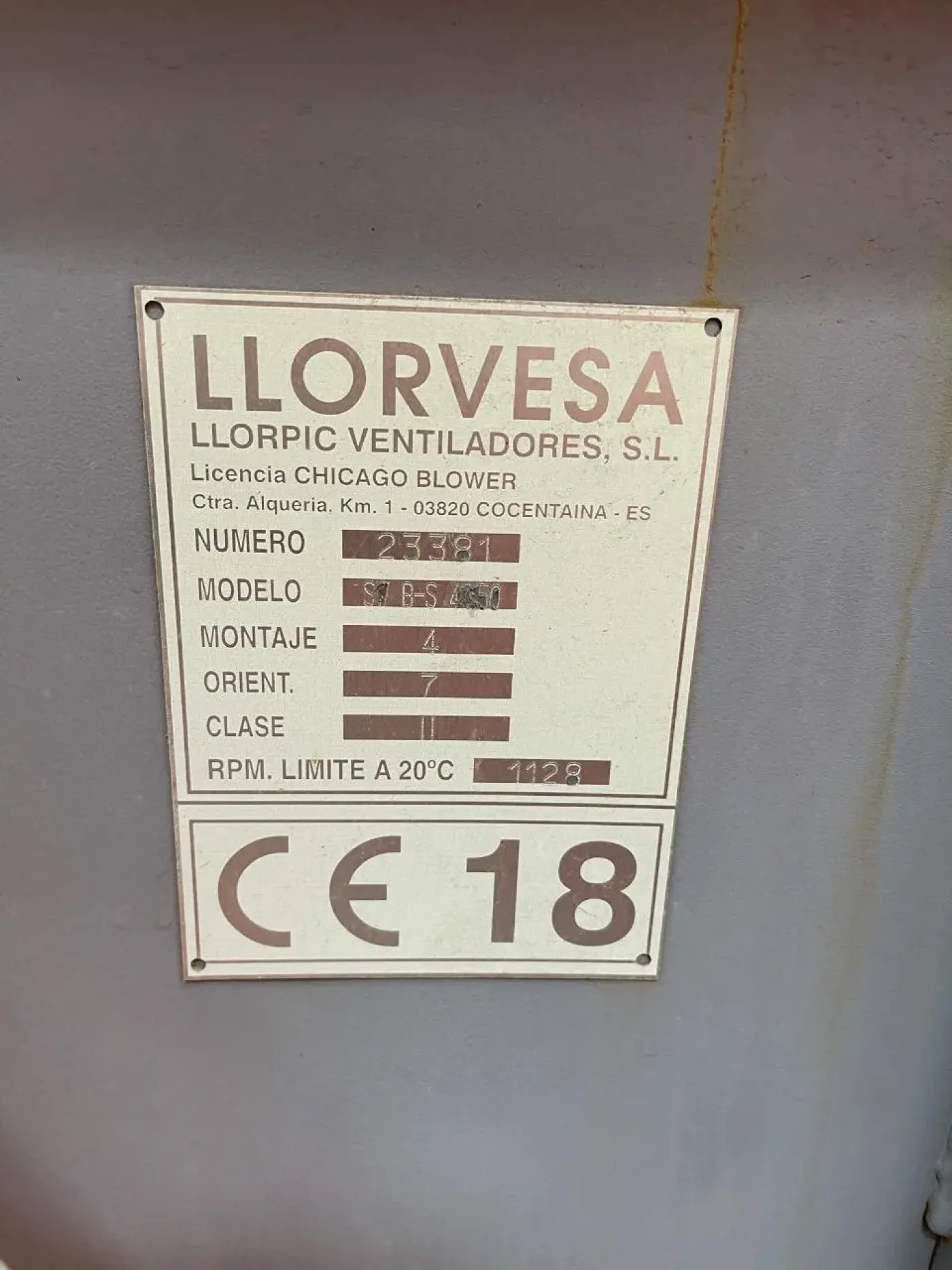 USED LLORVESA SV B-S 4450 CENTRIFUGAL FAN - 4