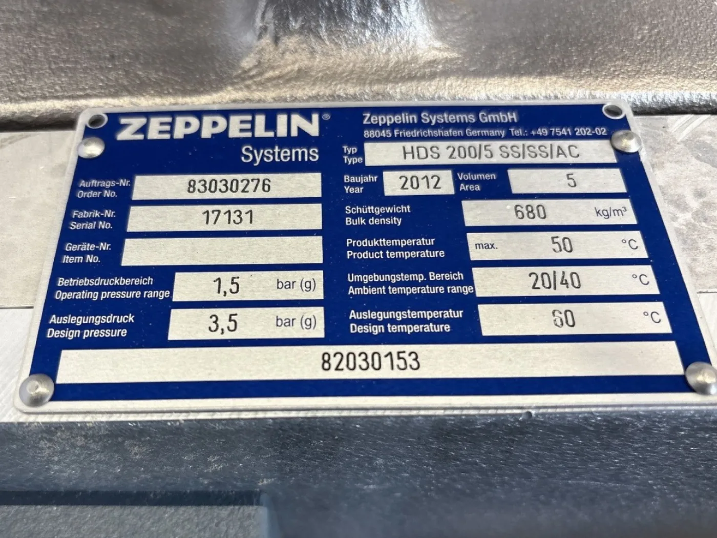 Zeppelin HDS 200/5 SS/SS/AC with silo - Rotating valve - 8