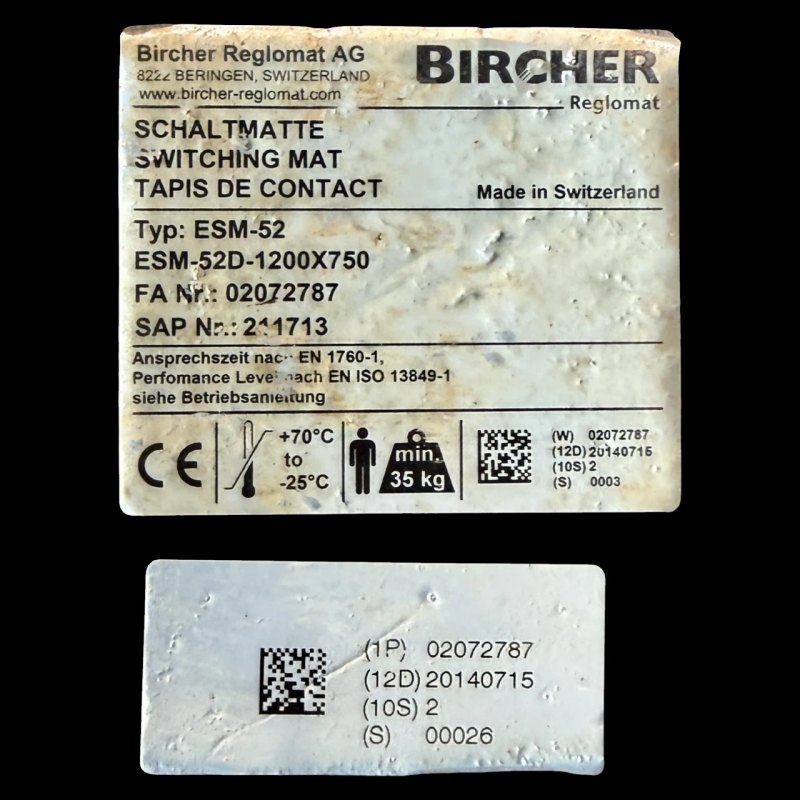 Bircher Reglomat Sicherheitsschaltmatte ESM-52D-1200×750 | Art.-Nr. 02072787 – WEEKE BP 155 CNC (switching mat, safety mat)