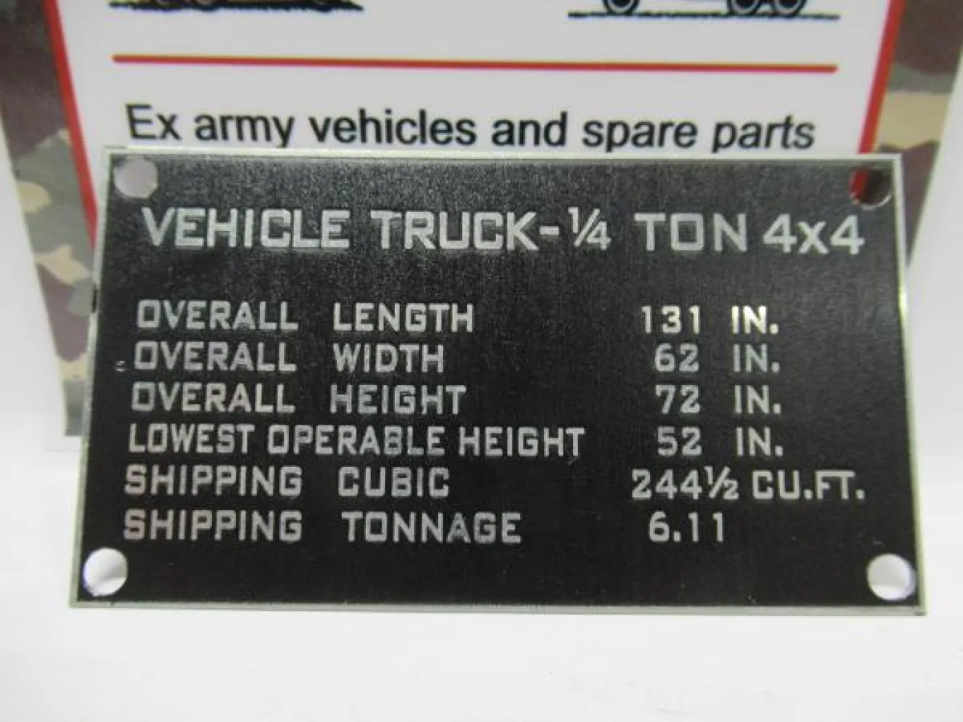 Data plate, shipping - 1
