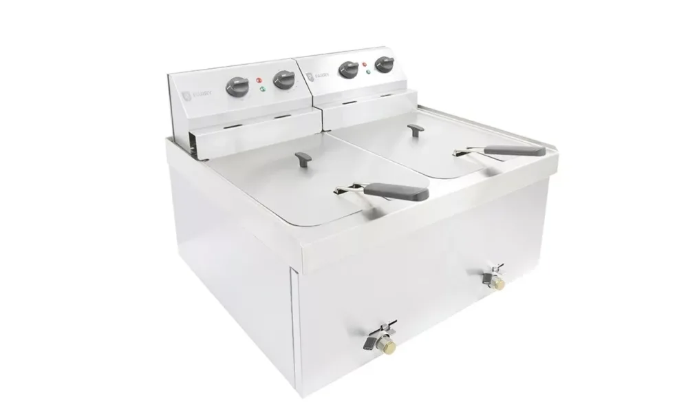 Parry Fryer NPDF3 table top electric 2 x 3kw double tank 2 x 9 litres with drain. - islandcatering