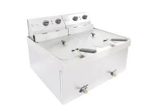 Parry Fryer NPDF3 table top electric 2 x 3kw double tank 2 x 9 litres with drain. - islandcatering