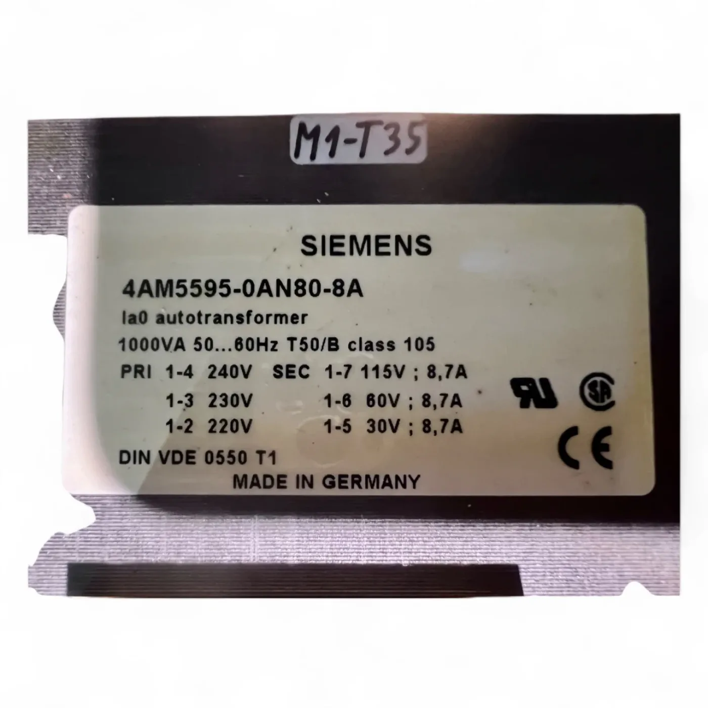 Siemens Autotransformator 1000 VA 240→115/60/30 V – 4AM5595-0AN80-8A | Step-Down | Control (aut.) - 4
