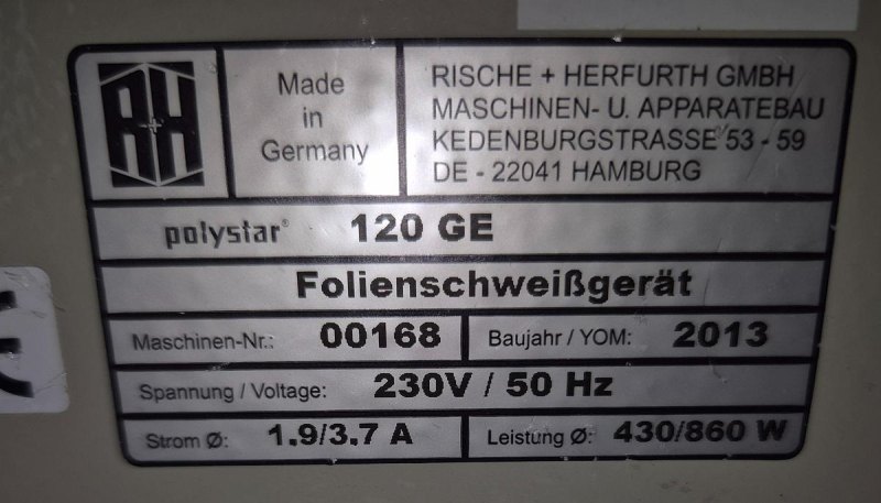 Rische + Herfurth Folienschweißgeräte Polystar 120 GE