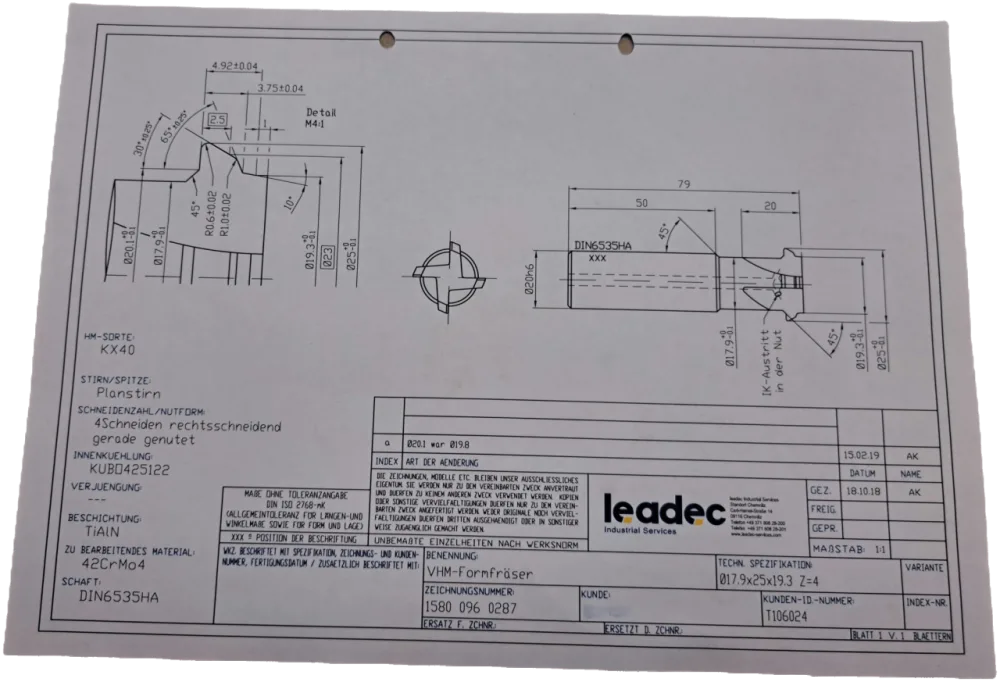 Leadec VHM Formfräser Ø17.9x25x19.3 Z=4