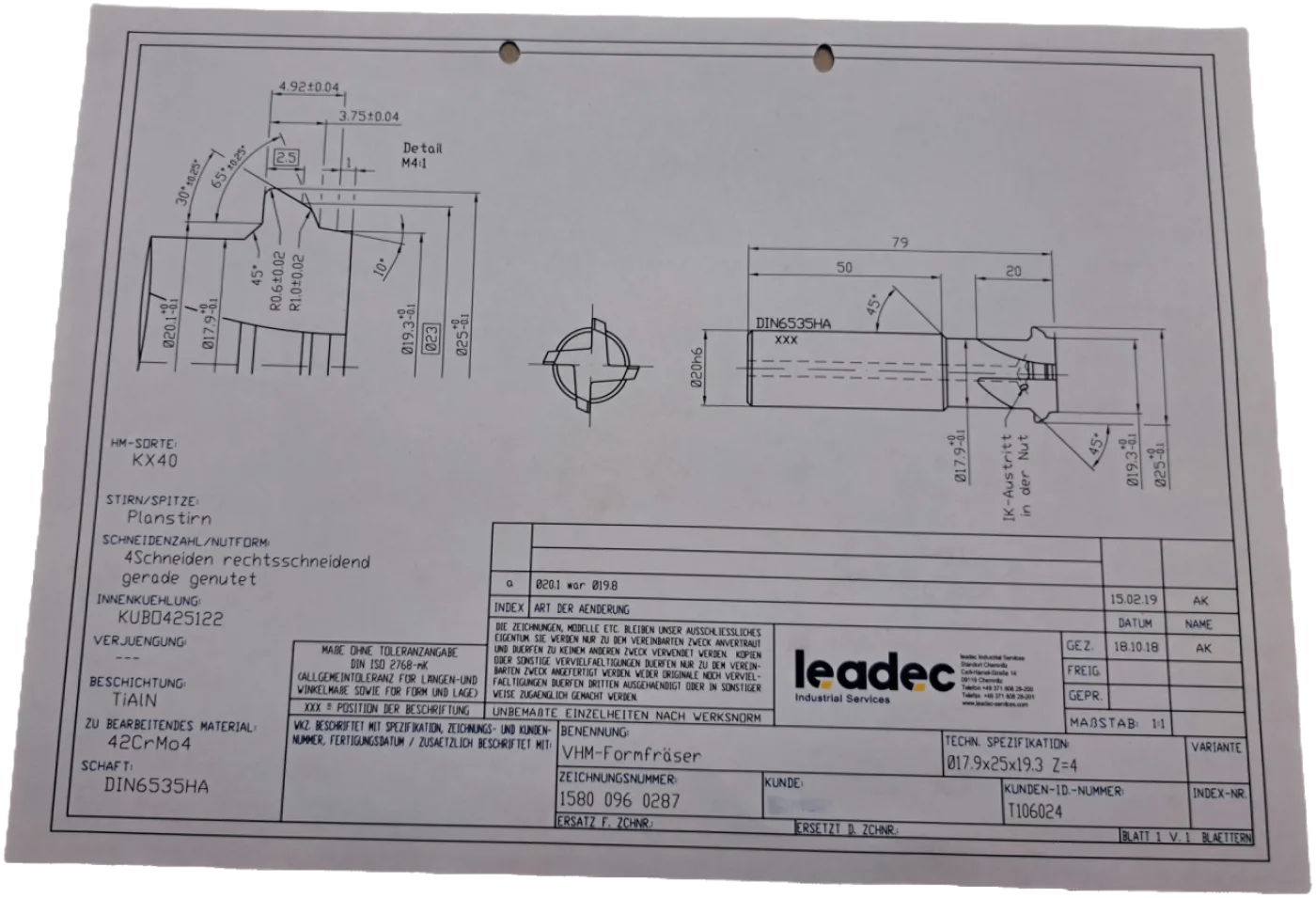 Leadec VHM Formfräser Ø17.9x25x19.3 Z=4 - 1