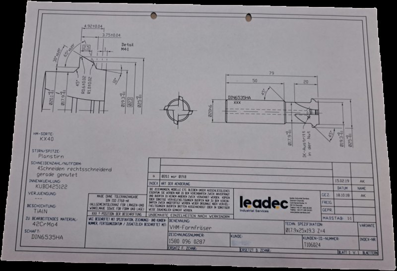 Leadec VHM Formfräser Ø17.9x25x19.3 Z=4