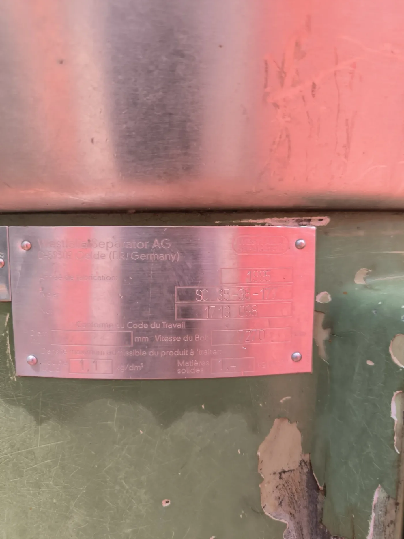 PLATE CENTRIFUGE WESTFALIA SC 35-36-177 WITH MONO PUMP - 1