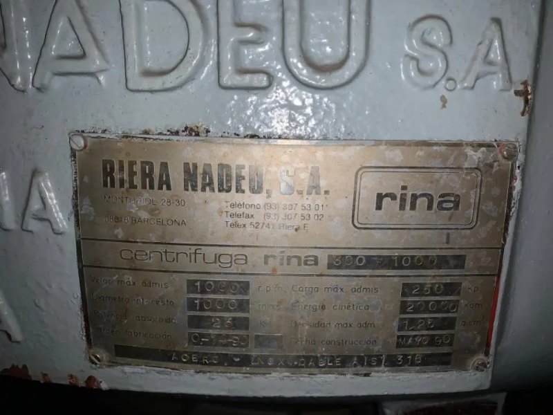 USED RIERA NADEU 300F-1000 CENTRIFUGE