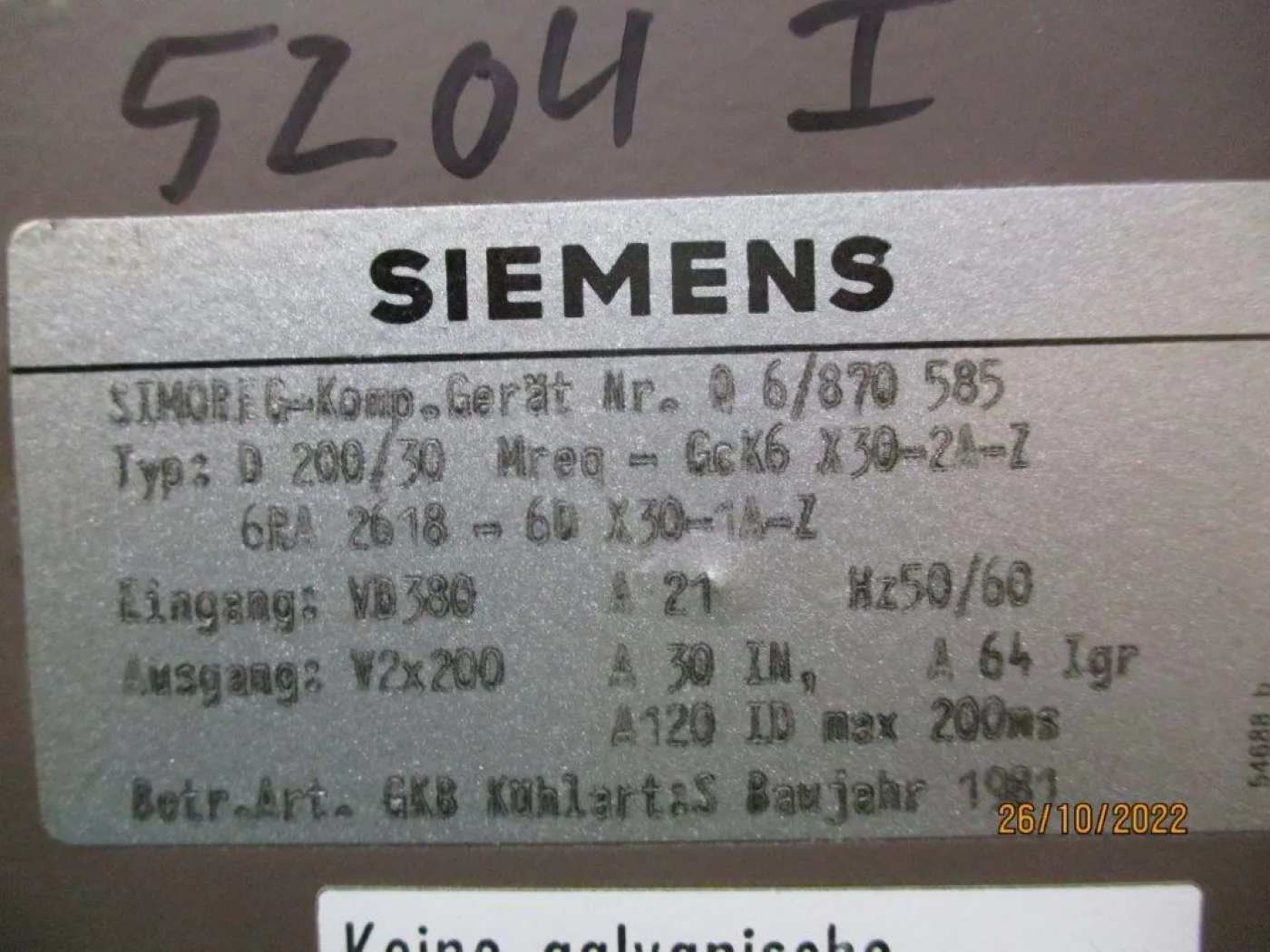 D 200/30 SIEMENS SIMOREG 1981 - 6