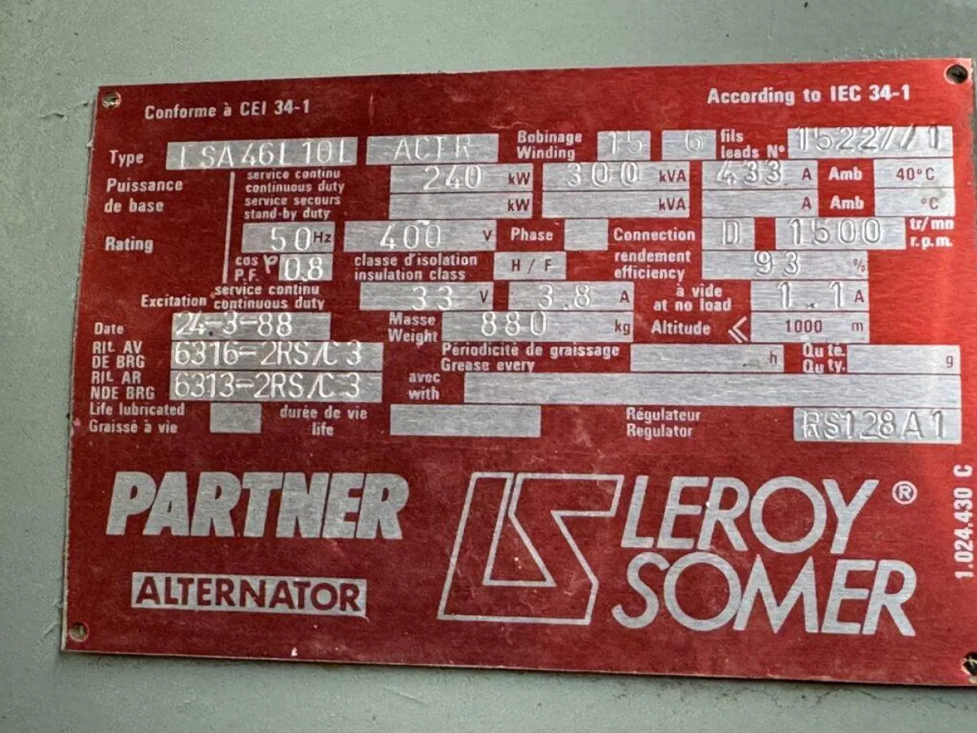 VOLVO PENTA TID121-KG / LEROY SOMER GEN.SET 300 KVA - 7