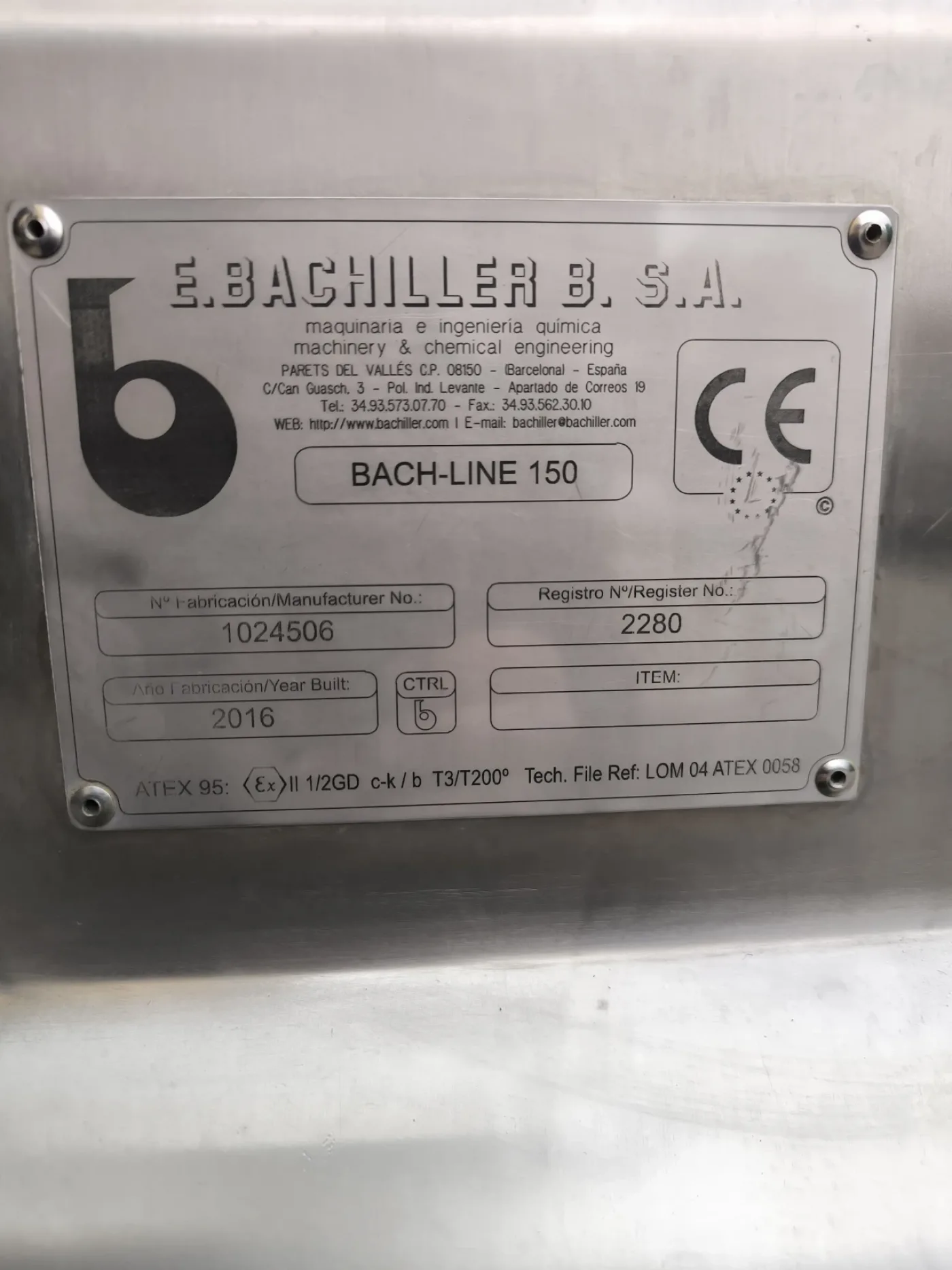 IN LINE HOMOGENIZER E.BACHILLER BACH LINE 150 ATEX - 5