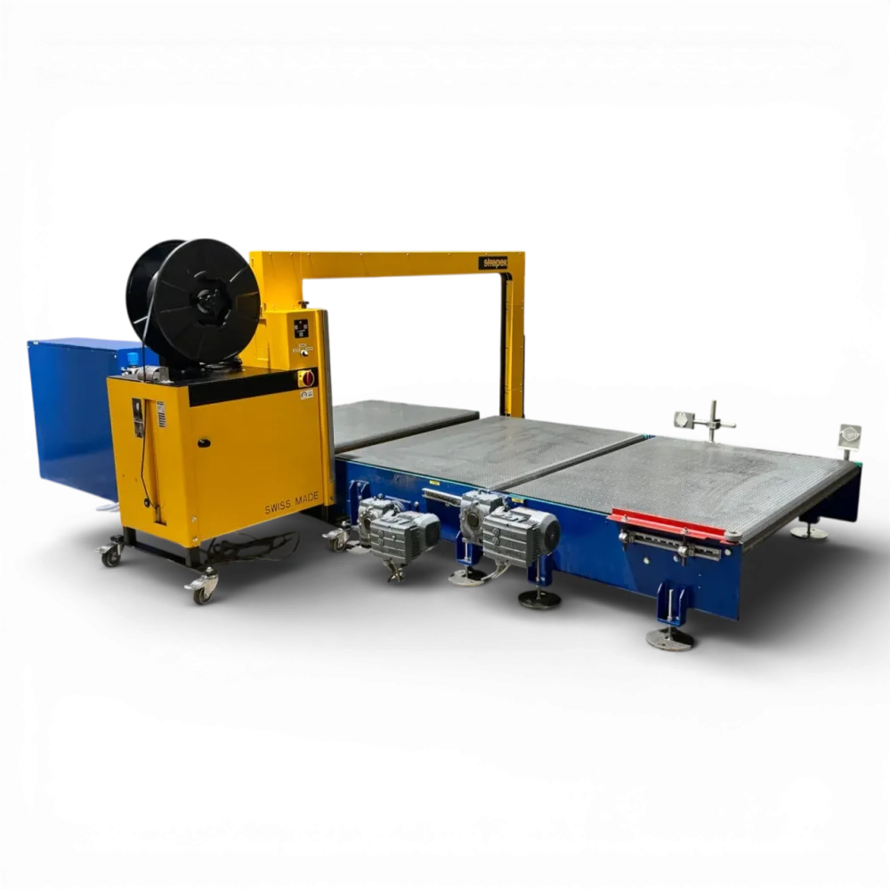 Strapex SMG 65 automatische Umreifungsanlage mit Fördertechnik und modularen Gliederbandförderanlage Art.-Nr. 745.200.311