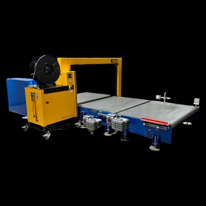 Strapex SMG 65 automatische Umreifungsanlage mit Fördertechnik und modularen Gliederbandförderanlage Art.-Nr. 745.200.311