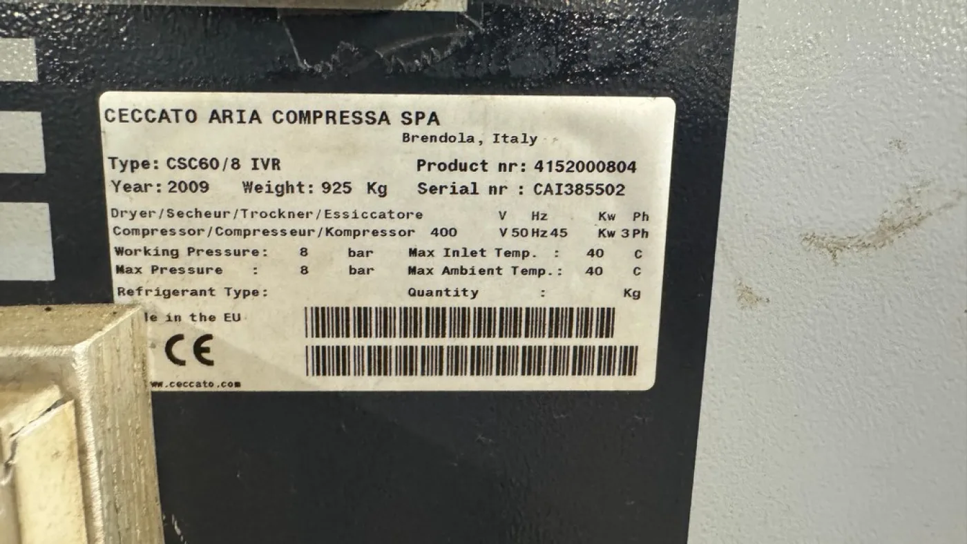 CECCATO ROTARY SCREW COMPRESSOR MODEL SCN 60/8 IVR, SECOND-HAND MACHINE - 4