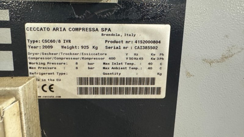 CECCATO ROTARY SCREW COMPRESSOR MODEL SCN 60/8 IVR, SECOND-HAND MACHINE