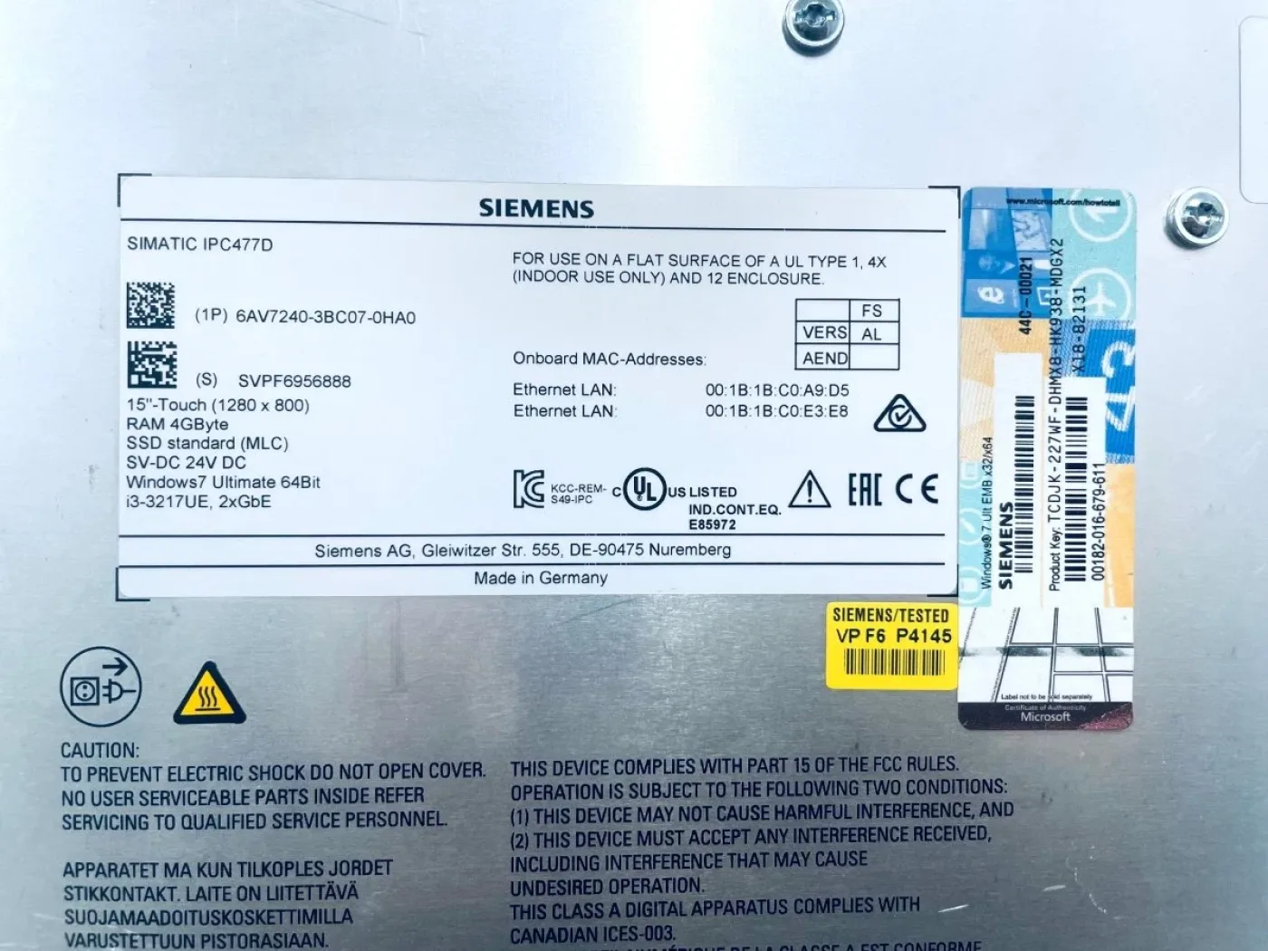 Siemens Panel 6AV7240-3BC07-0HA0 SIMATIC IPC477D - 3