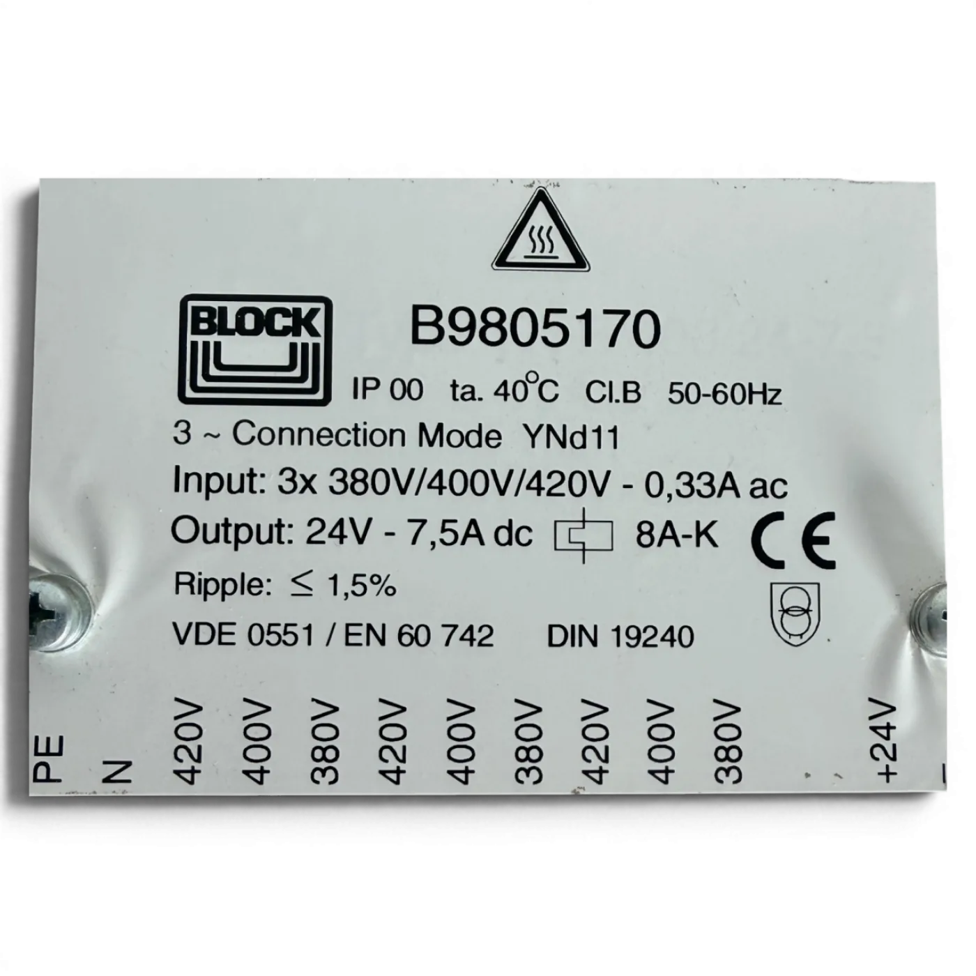 BLOCK Dreiphasen-Steuertransformator 24V DC 7,5A Art.-Nr. B9805170 - 5