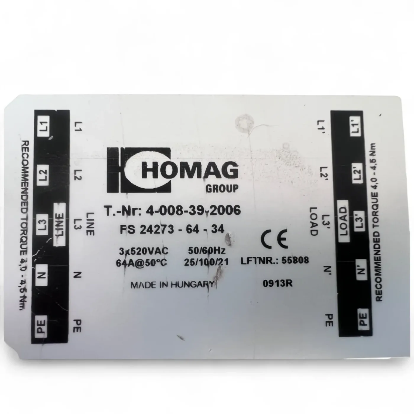HOMAG Netzfilter 3x0…520V +N 64A 50/60Hz Typ 4-008-39-2006 - 6