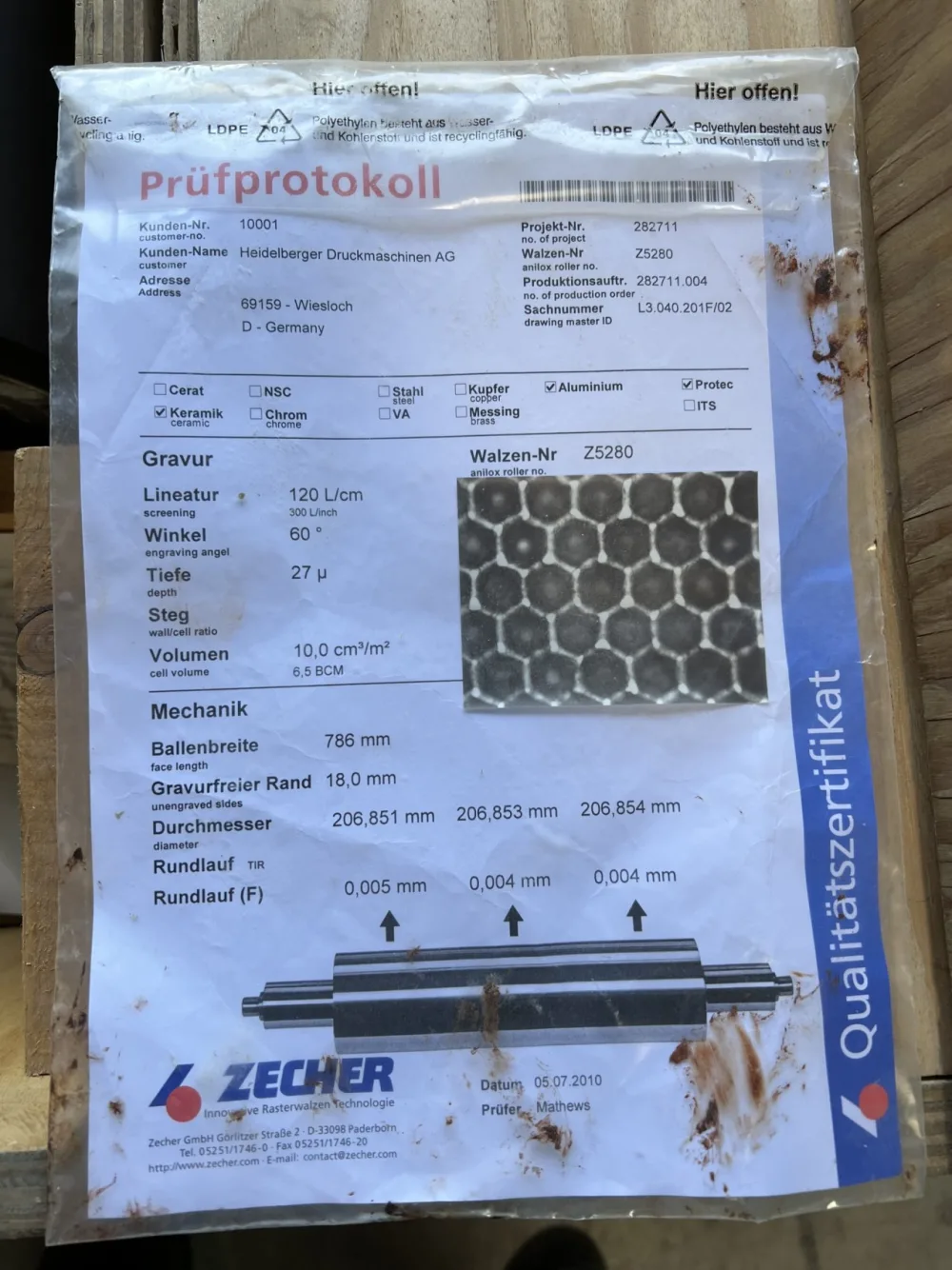 Rouleaux Anilox pour groupe verni Heidelberg XL 75
