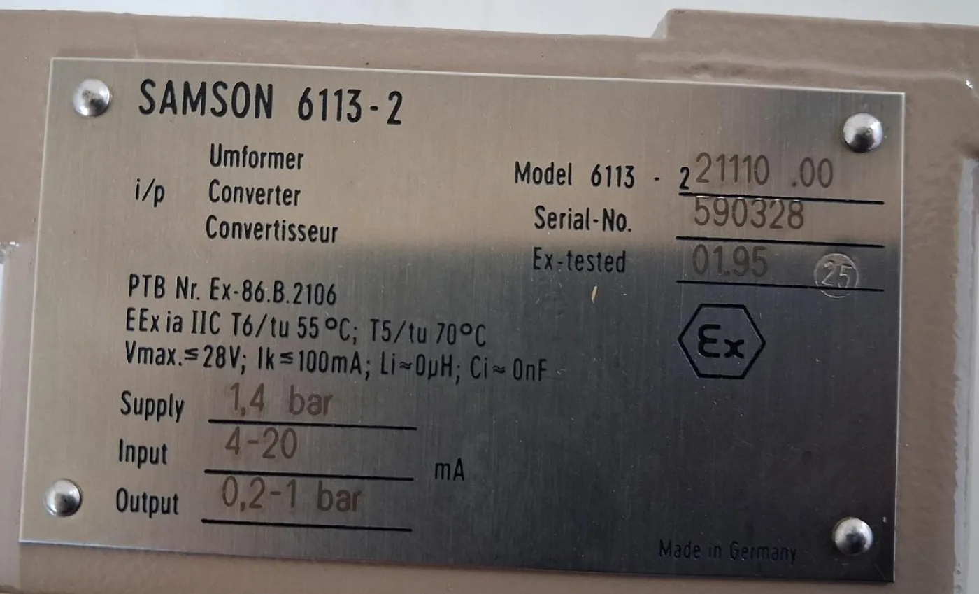 SAMSON 6113-2 i/p Converter Typ 6113-2 - 8