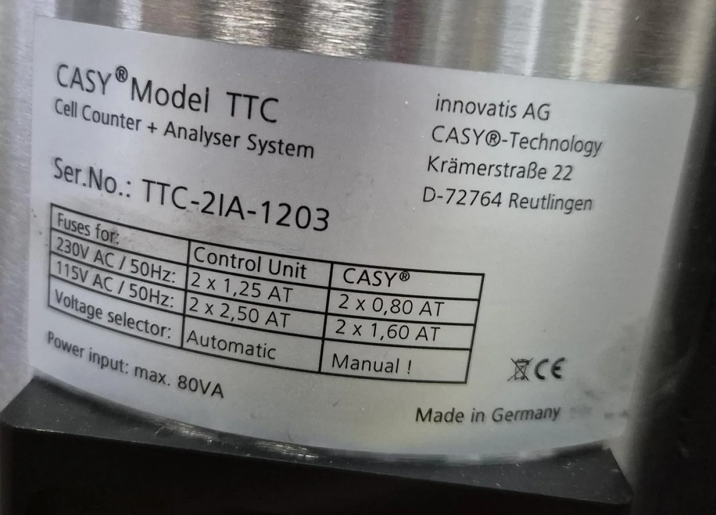 Innovatis AG CASY® Model TTC – Cell Counter + Analyser System - 6