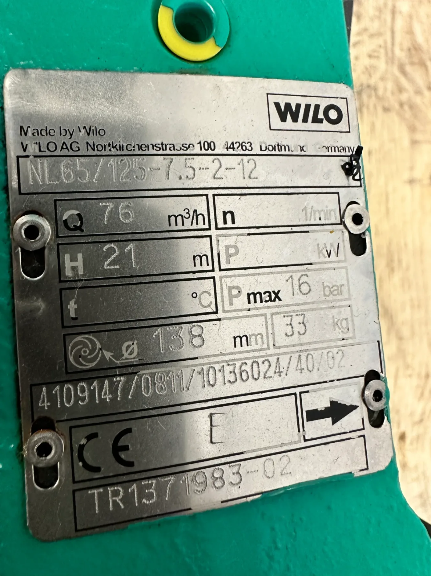WILO Einstufige Niederdruck-Kreiselpumpe NL65/125-7,5-2-12 - 6