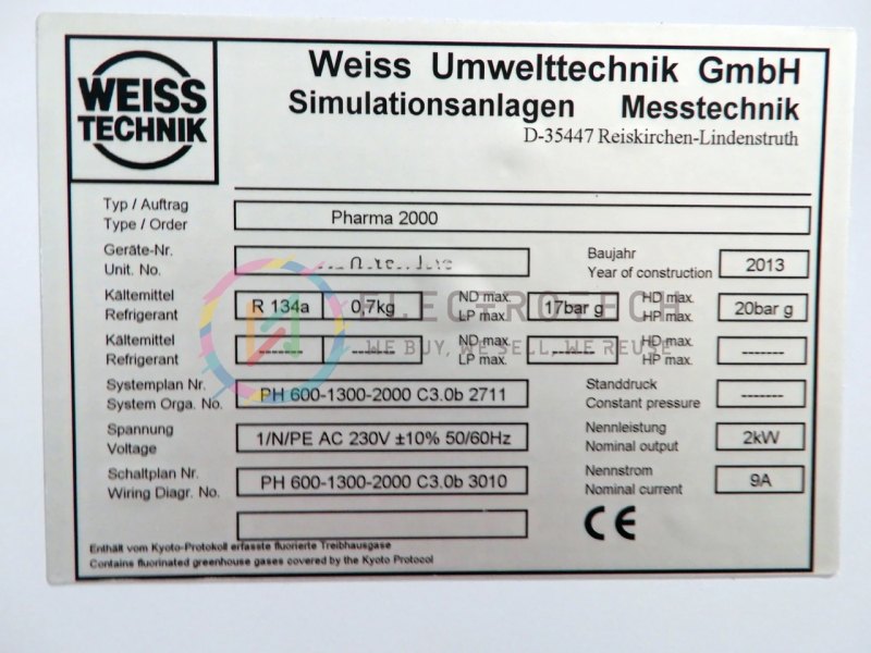 Weiss Pharma 2000, climate chamber, vintage 2013