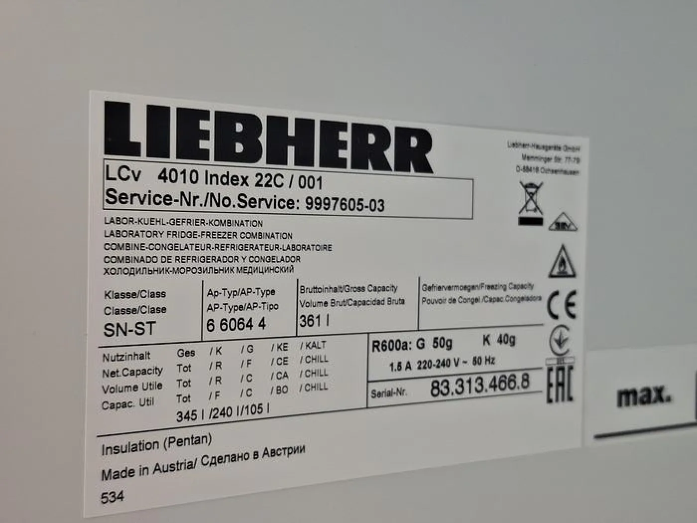 Liebherr LCv 4010 Mediline Laboratory Fridge Freezer - 1