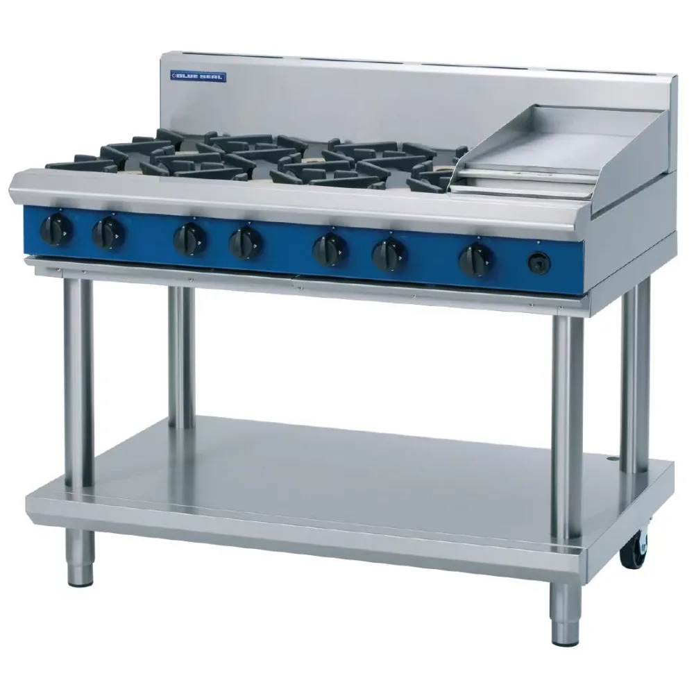 Blue Seal Evolution Cooktop 6 Open/1 Griddle Burner LPG on Stand1200mm G518C-LS/L - islandcatering