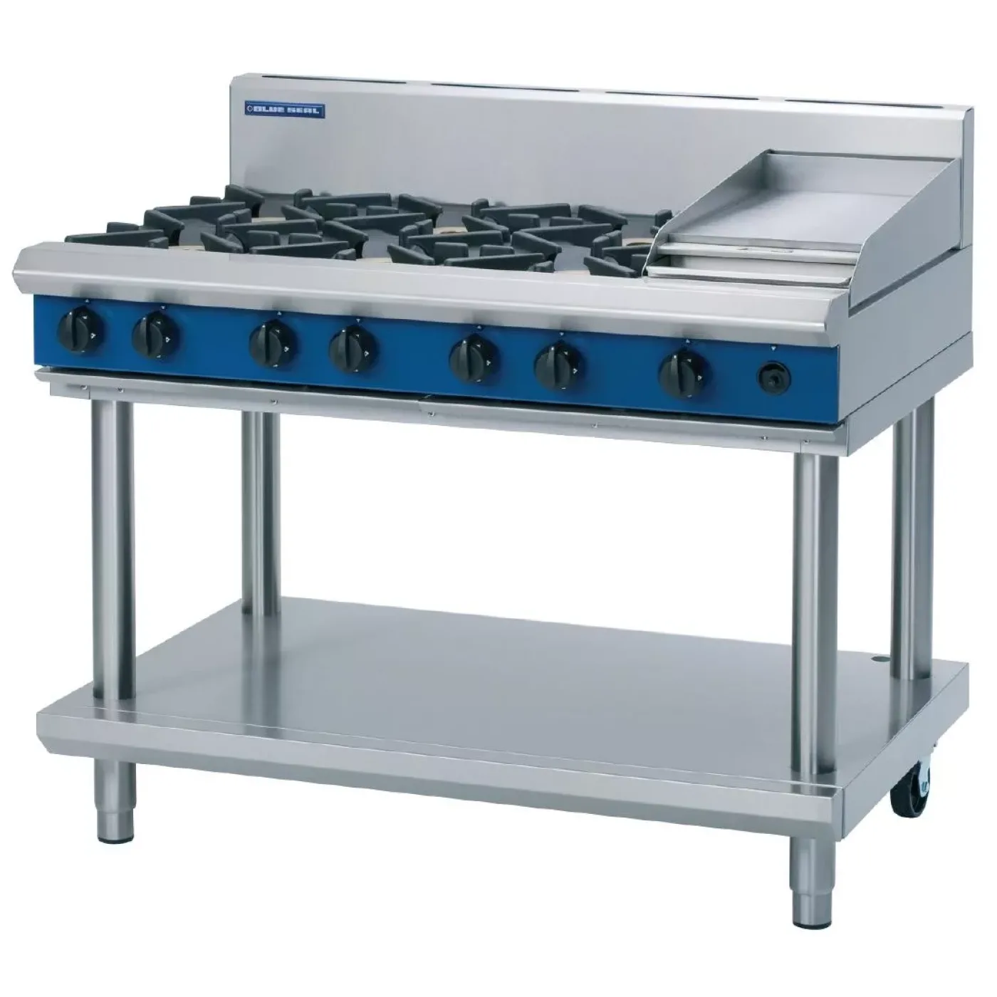 Blue Seal Evolution Cooktop 6 Open/1 Griddle Burner LPG on Stand1200mm G518C-LS/L - islandcatering - 1