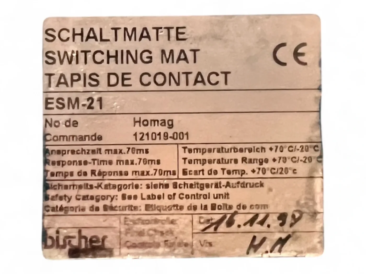 Homag Weeke Bircher Trittmatte Sicherheits-Schaltmatte ESM-21, 1200x1000mm blau 121019-001, PA00524-001 Homag Nr. 4-008-32-0432 - 5