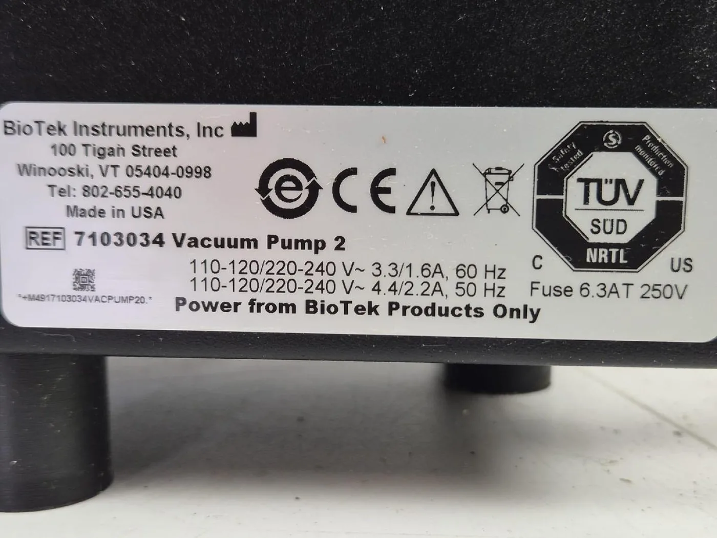 Biotek Instruments Gast 7103034 Vacuum Pump 2 - 7