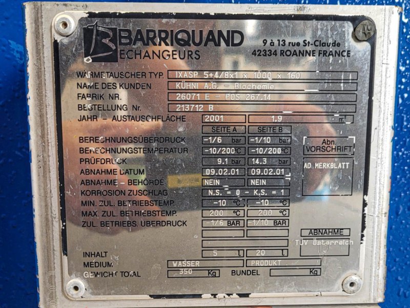 Barriquand IXAP 5+4/8x1 x 1000 x 160 - 1,9 m² - Plate heat exchanger