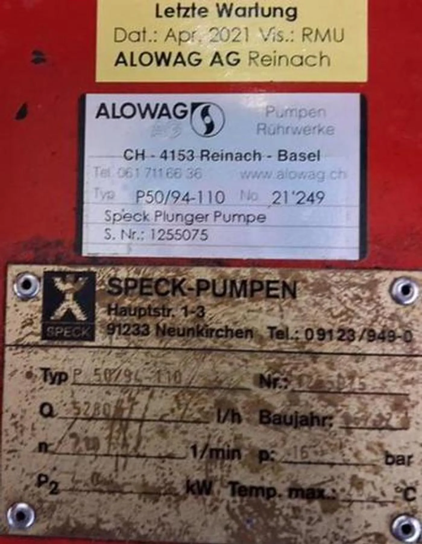 SPECK-PUMPEN Plungerpumpe (Hochdruck-Kolbenpumpe) auf Grundrahmen P50/94-110 - 6