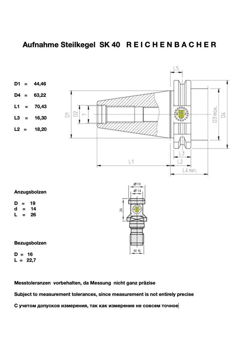 Werkzeugaufnahme SK 40 - 30 x 55 mm mit Keilnut 8 mm