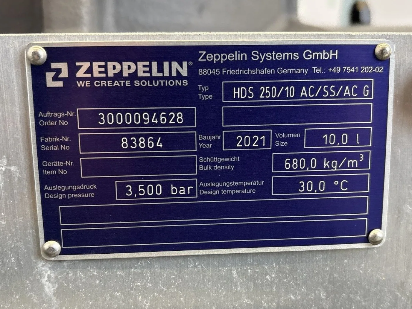 Zeppelin HDS 250/10 AC/SS/ACG - Rotating valve - 6