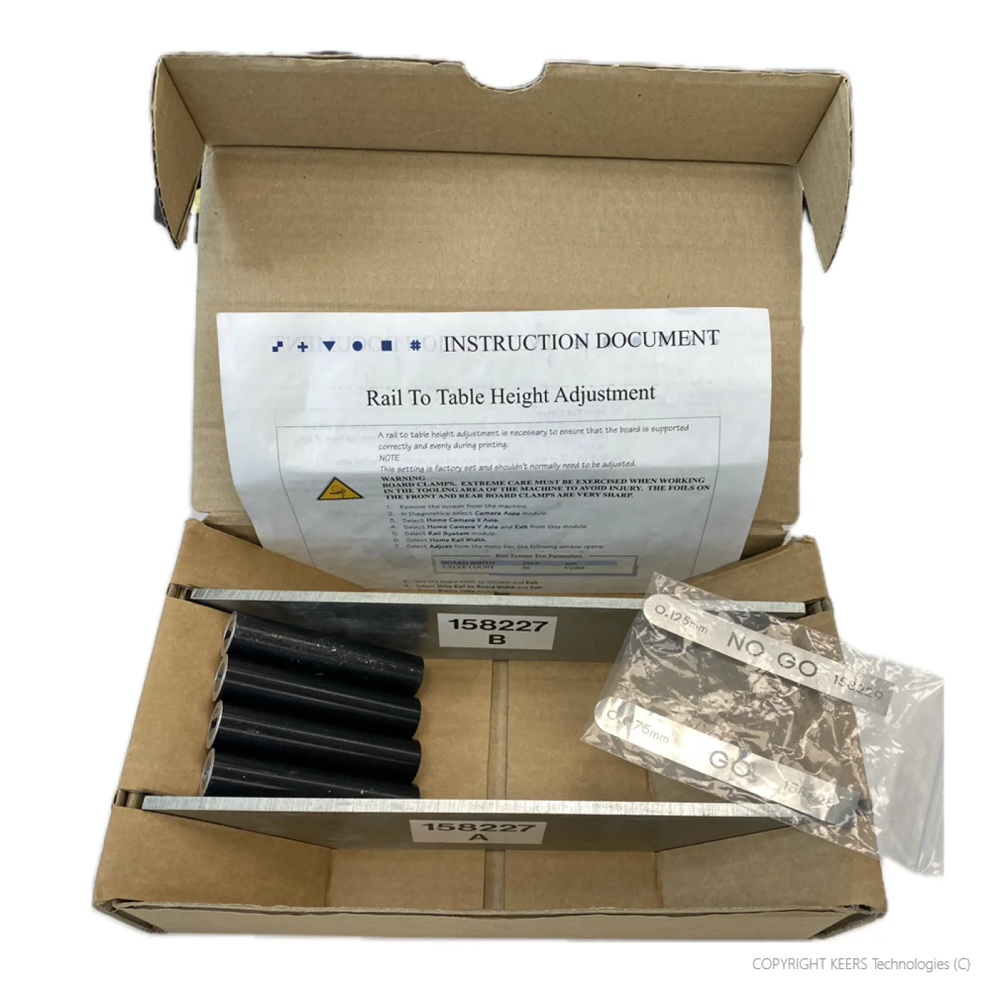 KT-DEK-158230 - DEK - Rail to Table Height Setting Plates, incl. 0.075mm and 0.125mm Shims &amp; Board Support Pins - 1