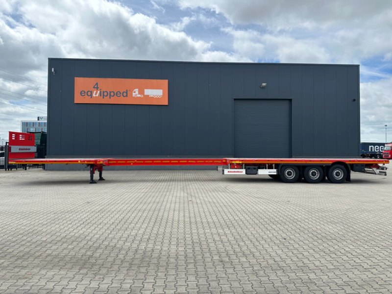 new and unused Heavy-Duty flatbed / 690cm extendable / steering axle / discbrakes / NL-trailer / APK: 04-2027